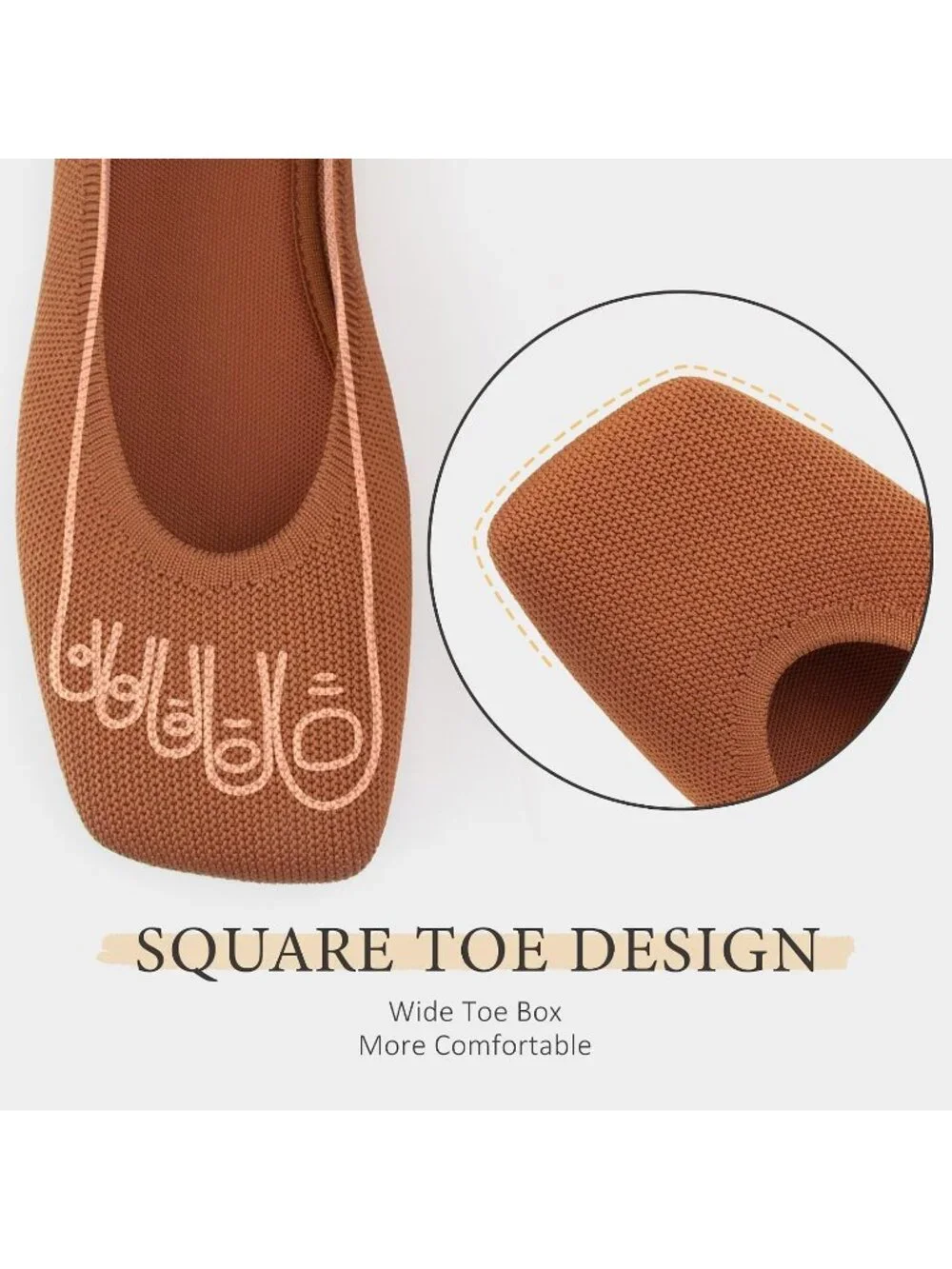 AprCoco Women's Burnt Orange Knit Breathable Square Toe Comfort Slip On Shoes